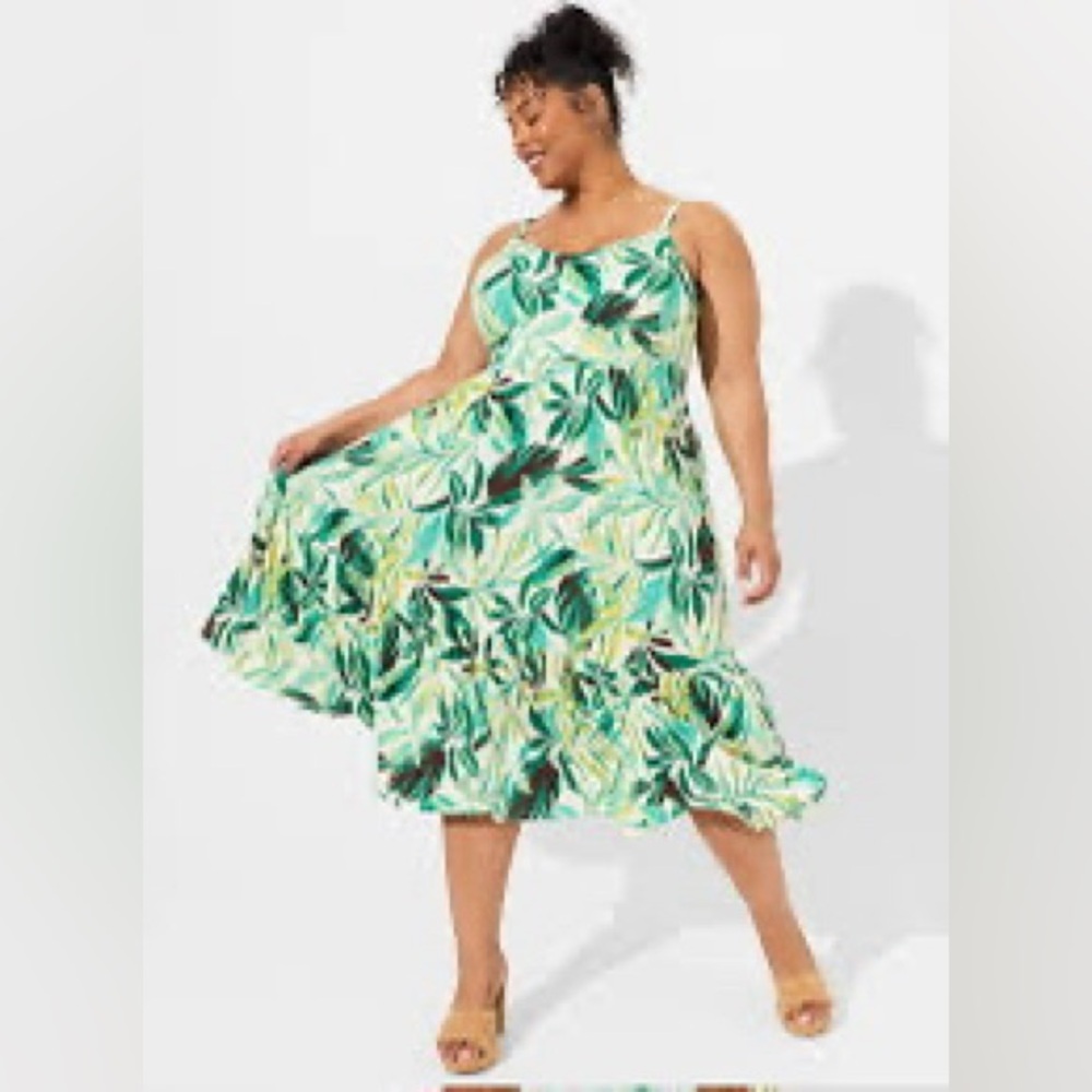 Torrid Green and Yellow Leaf Print Midi Dress Sz 2